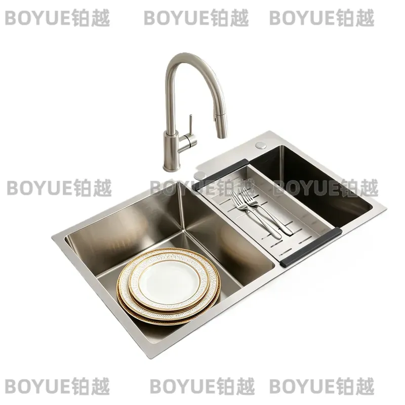 Home Bar Sink - 78cmダブルボウルステンレス製アンダーマウントキッチンシンク、排水バスケットストレーナー付き、モダンな長方形の洗面器、ホームバー用