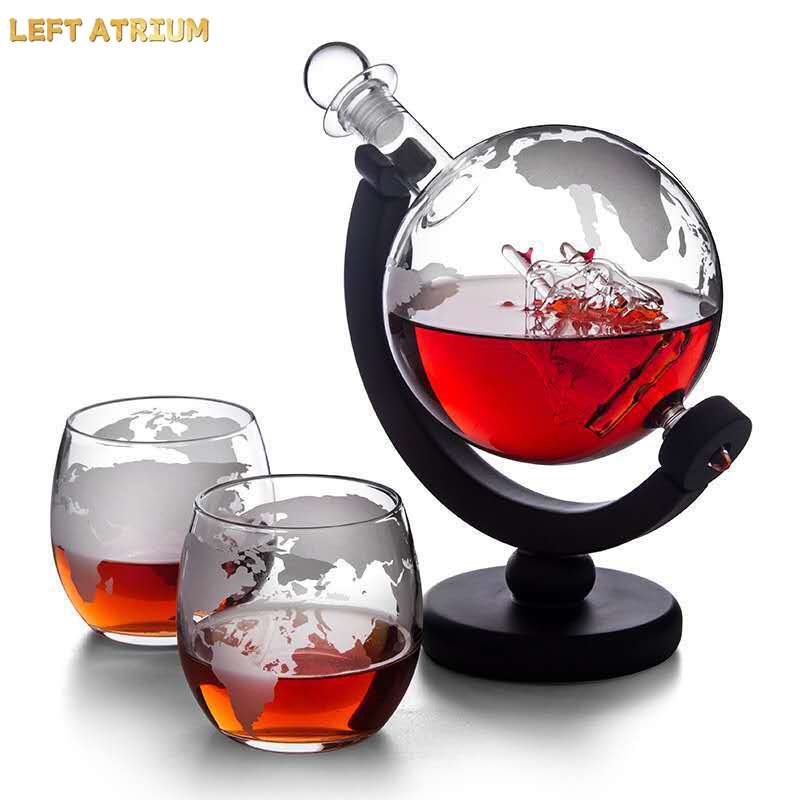 Decanter Globe Set - ガラス球形デカンター、ウイスキーセット、ホウケイ酸ガラス製スパークリングワインボトル、カクテルディスペンサー