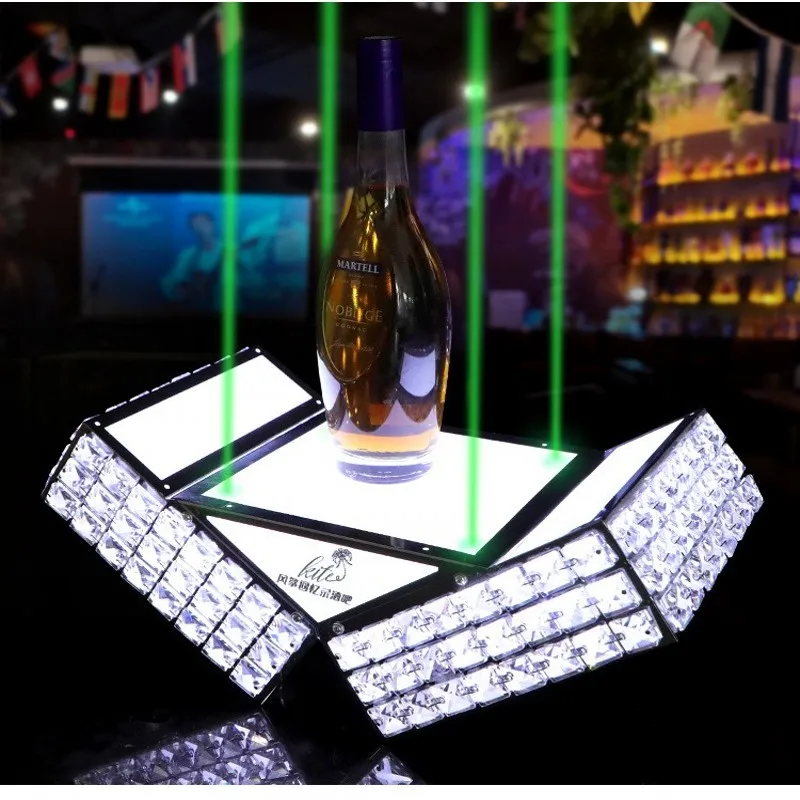 Home Bar Setup - LEDライト付きバー型金属製の城,ボトル,ワイン,シャンパンなどのプレゼンテーションホルダー。