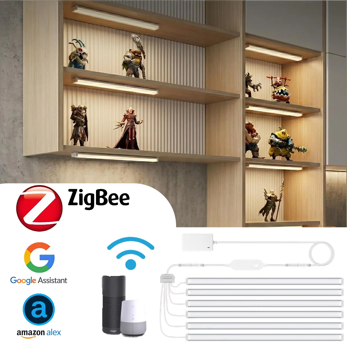 Home Bar And Cabinet - Zigbeeスマートアンダーキャビネットライト、Alexa Google Home音声制御対応調光LEDバー、Tuyaアプリでキャビネットディスプレイを遠隔操作可能