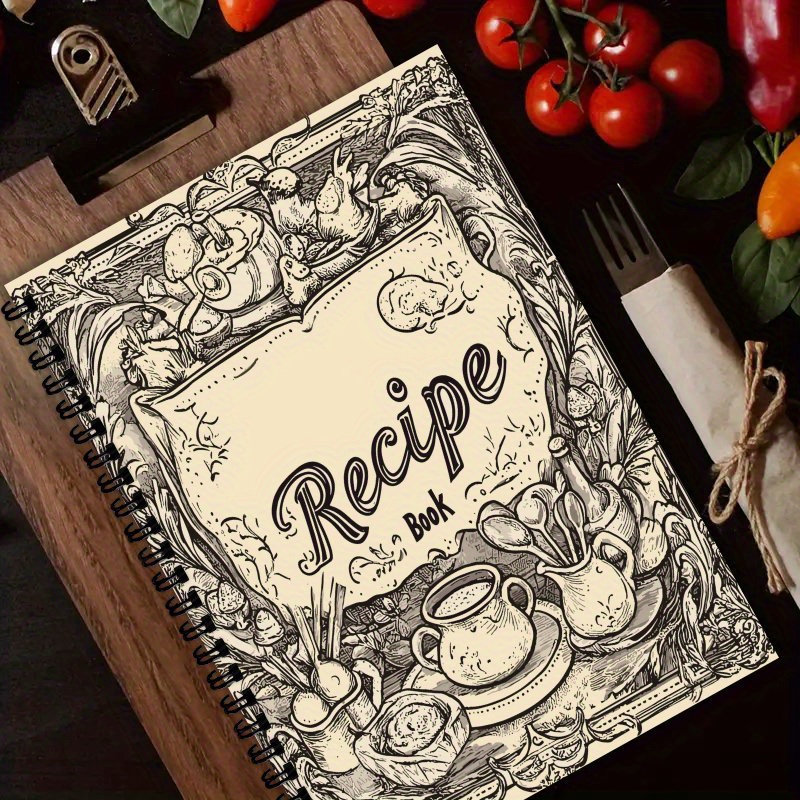 Cocktail Recipe Book - A5サイズのパーソナライズされたレシピブック、プランナー、ユーモラスなキッチンイラスト付きの田舎風レシピ、ベーキングや料理のレシピに最適