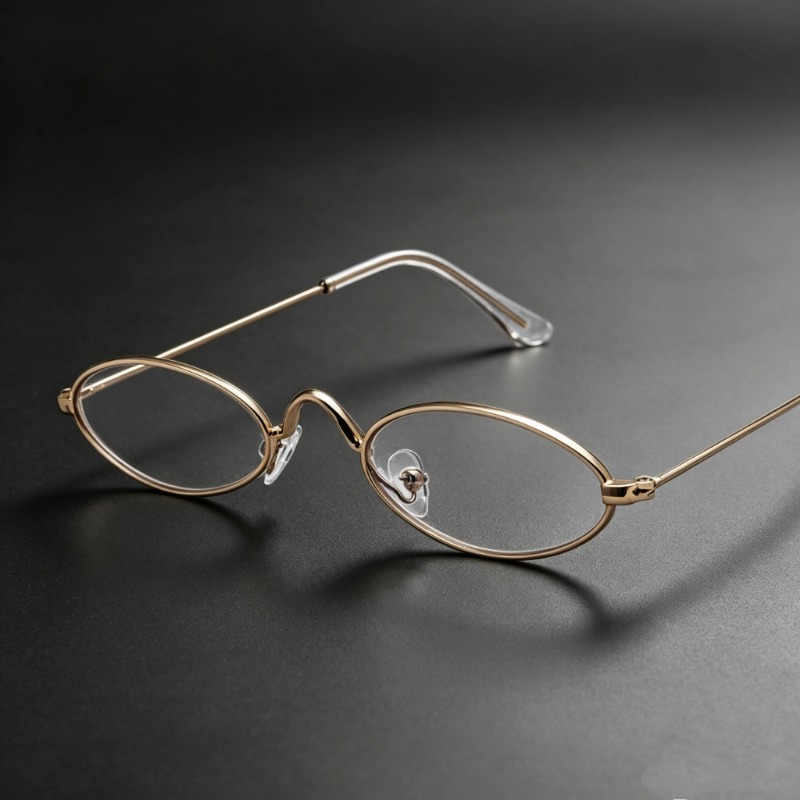 Old Fashioned Glass - Y2K 小さな楕円形の金属メガネ女性女の子ヴィンテージ装飾眼鏡抗青色光クリアガラス読書眼鏡