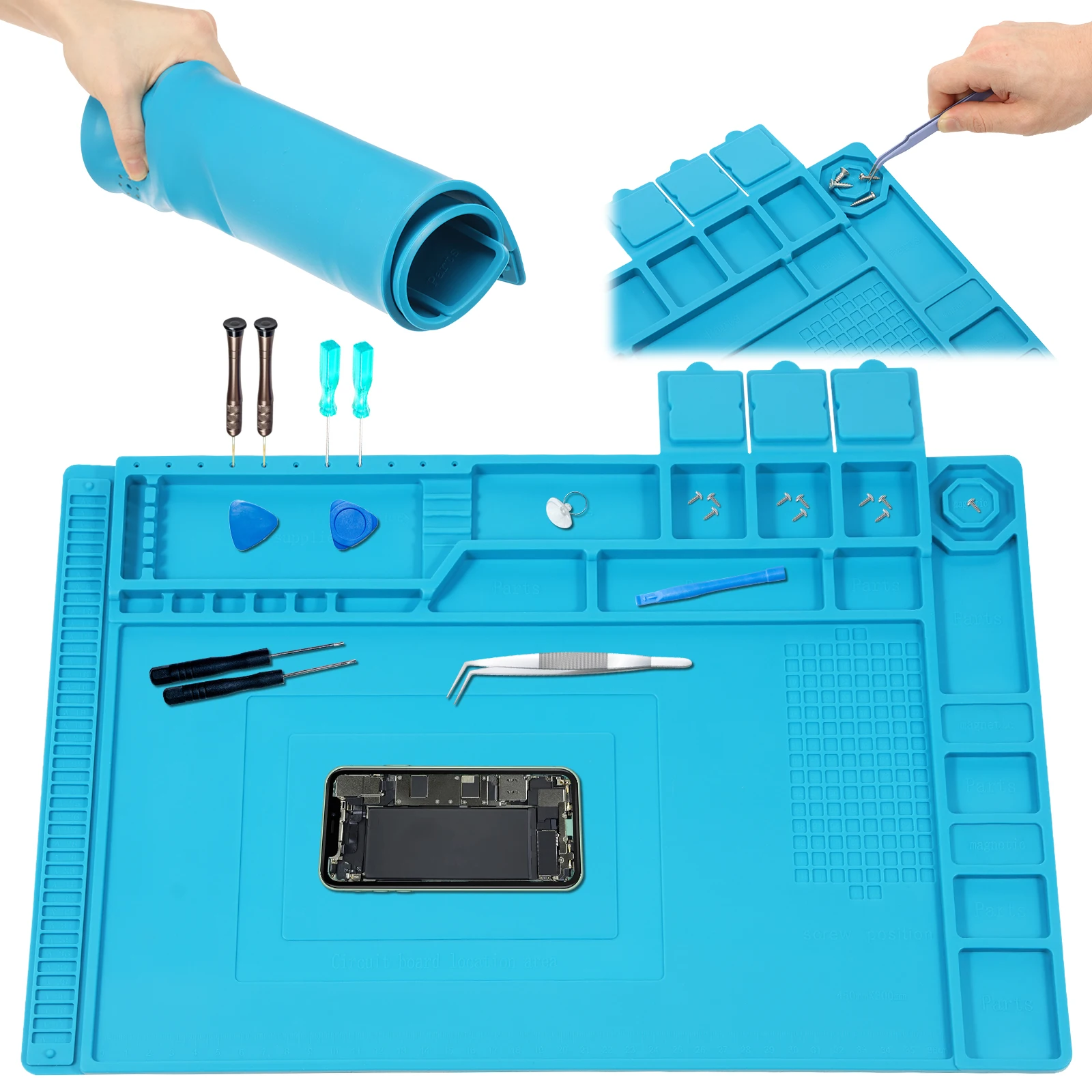 Bar Mat Rubber - 45x30cmシリコン製はんだ付けマット耐熱大型帯電防止磁気電子修理作業マット携帯電話ラップトップ修理パッド
