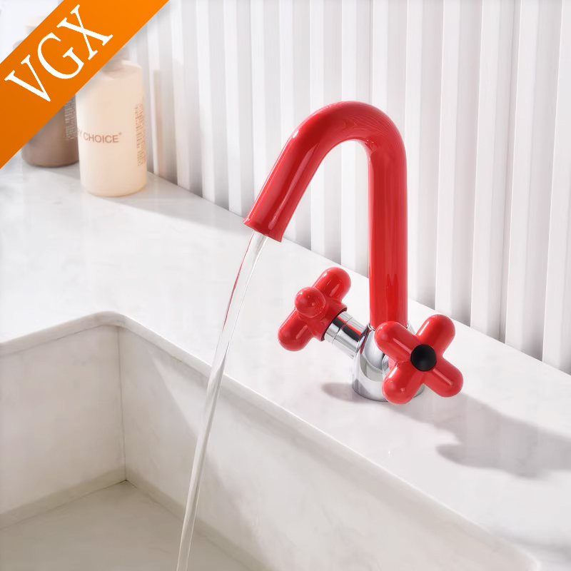 Home Bar Sink - VGX-ダブルハンドルのバスルームの蛇口,真ちゅう製の洗面器ミキサー,シンクの蛇口,グルメな洗面台,トイレ,赤と緑