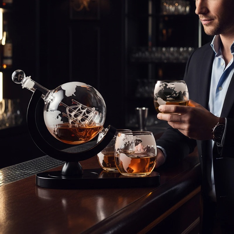 クリエイティブな地球儀型デカンタセット、精巧な木製スタンドと - Decanter Globe Set のレビューと価格