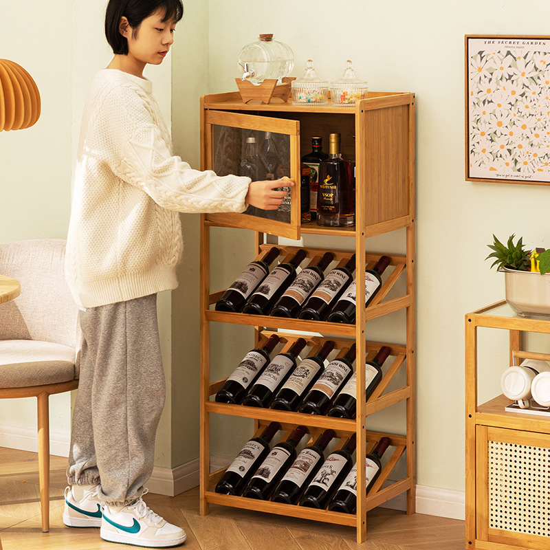 固体竹ワインラック 3/4 段フロア自立型ストレージワインホ - Home Bar Shelf のレビューと価格