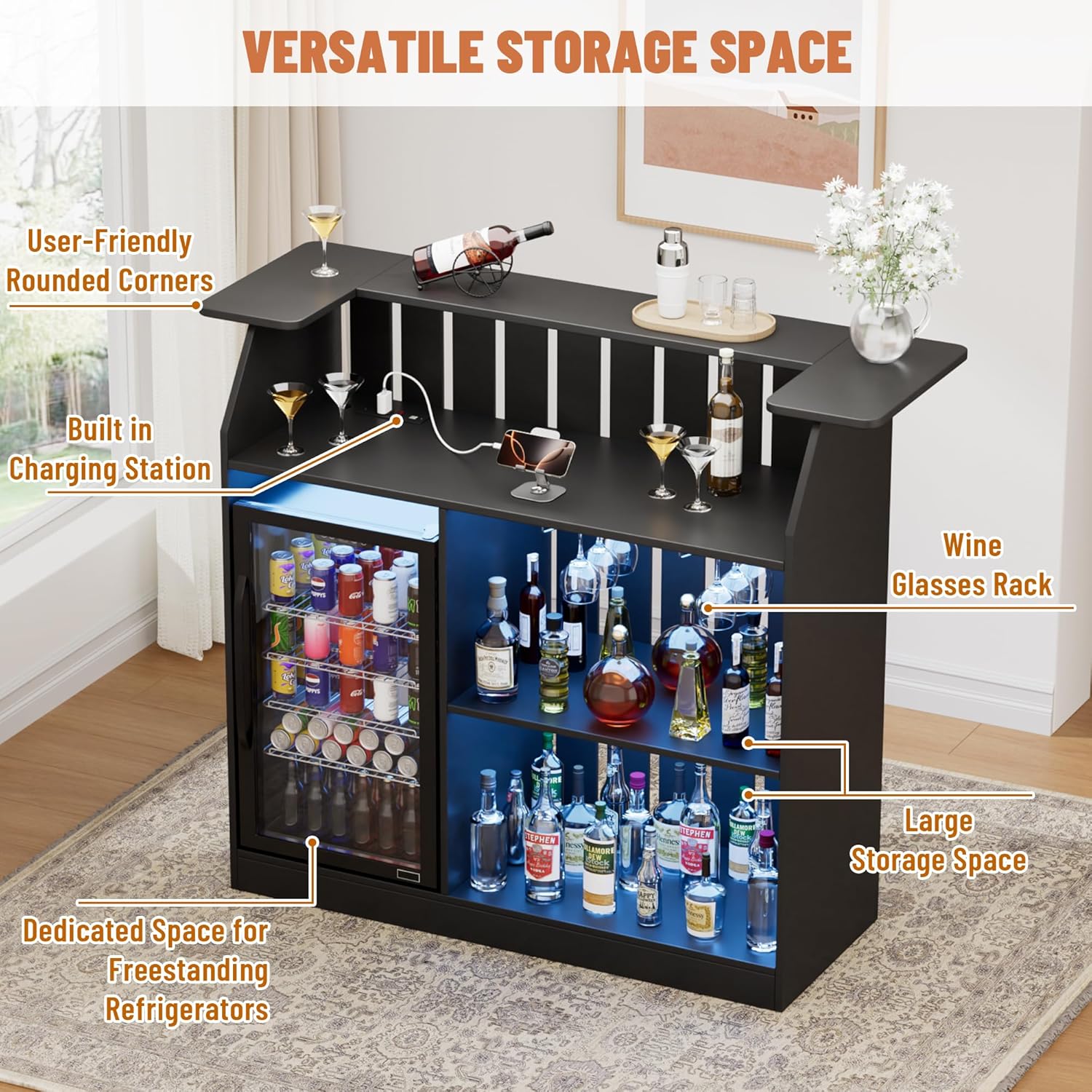 U字型バーテーブル、冷蔵庫スペース付きホームバーユニット、L - Home Bar And Fridge のレビューと価格