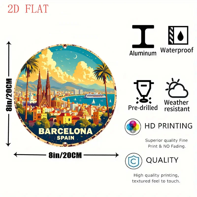 ラウンド8インチ バルセロナ スペイン風景 メタルサイン 2 - Home Barcelona のレビューと価格