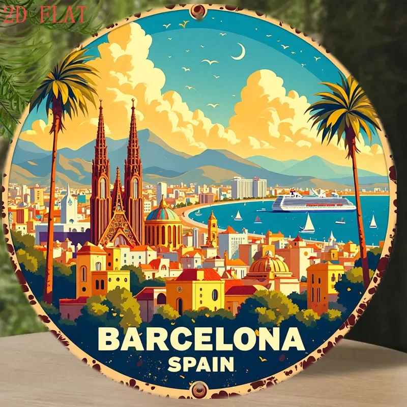 ラウンド8インチ バルセロナ スペイン風景 メタルサイン 2 - Home Barcelona のレビューと価格