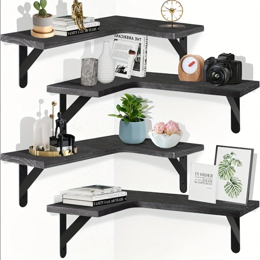 天然木目調フローティングシェルフ 壁掛けコーナー収納 モダン - Home Bar Shelf のレビューと価格