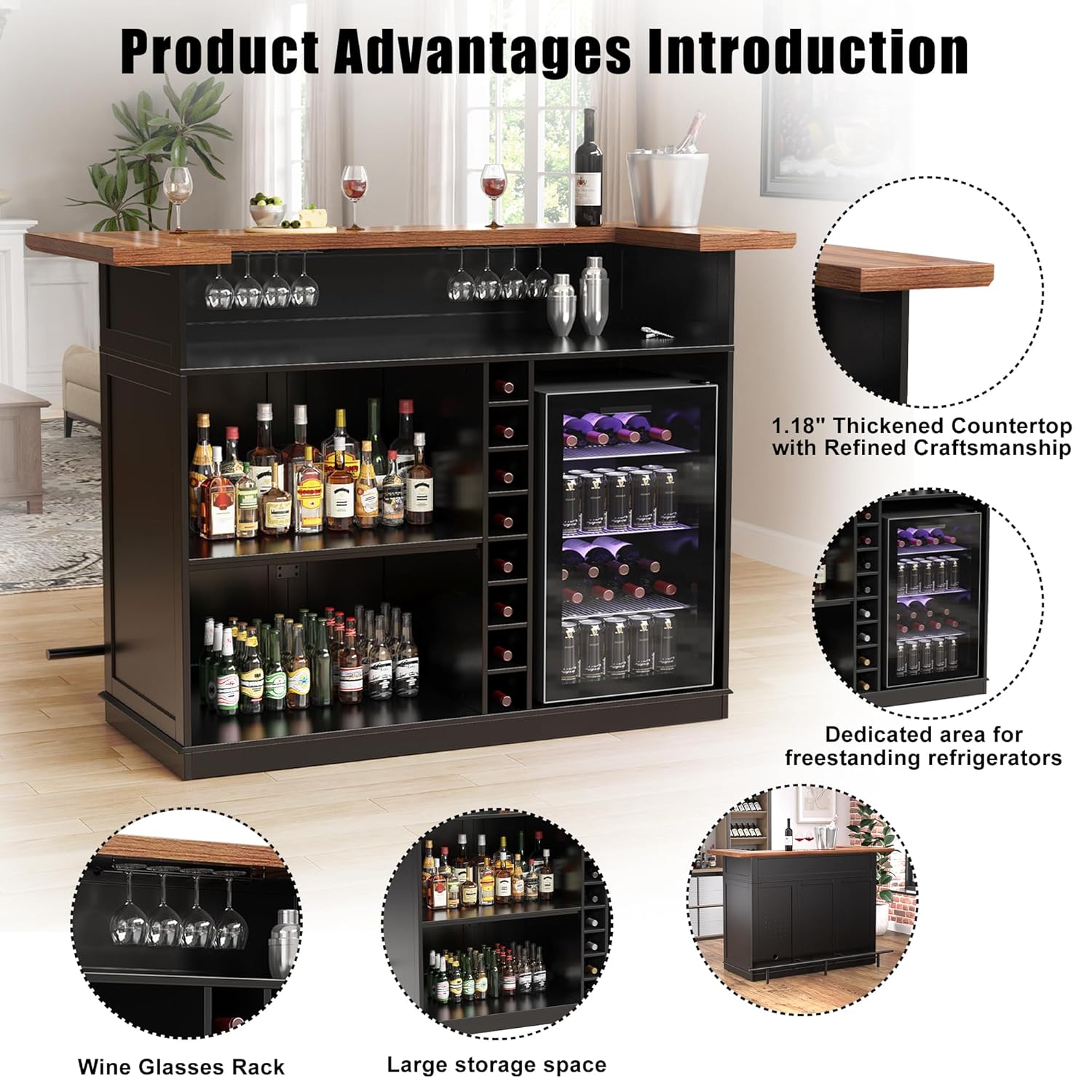 U字型バーキャビネット（冷蔵庫スペース、ワイン収納、グラスラ - Home Bar And Fridge のレビューと価格