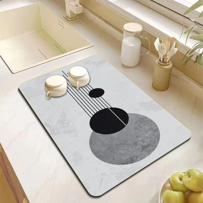 ミニマリストギターキッチンカウンターマットグレーブラック抽象 - Bar Mat Rubber のレビューと価格