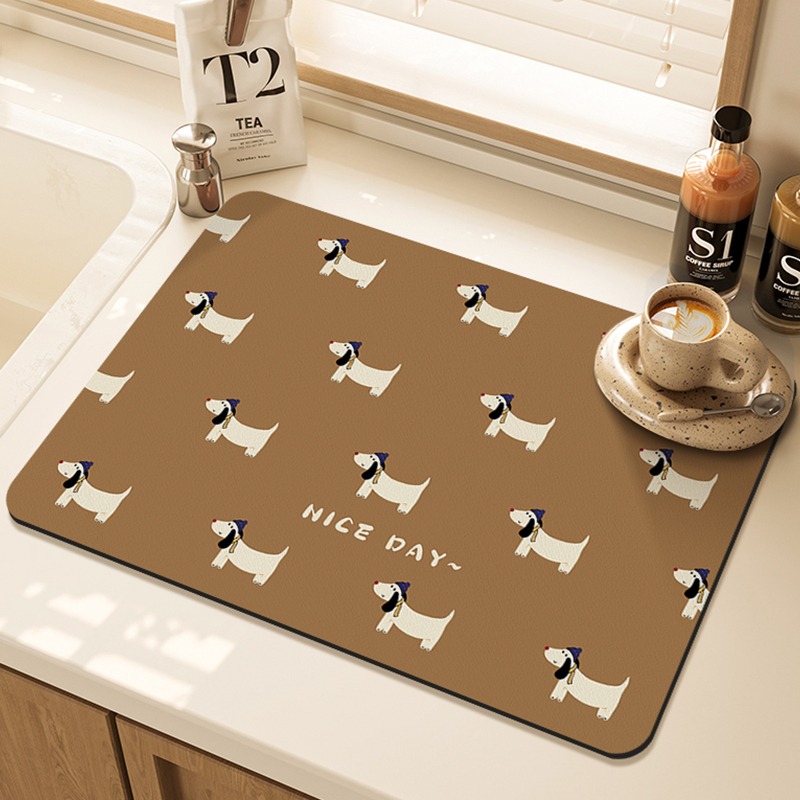 漫画のパグ柄プリントキッチン乾燥マットカウンター耐熱ディッシ - Bar Mat Rubber のレビューと価格
