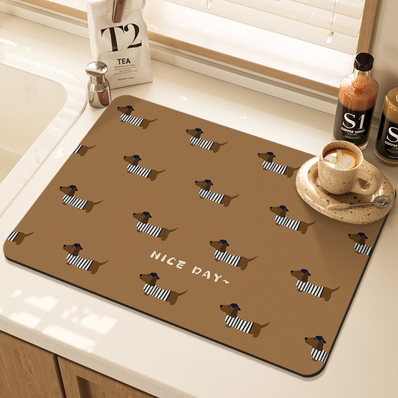 漫画のパグ柄プリントキッチン乾燥マットカウンター耐熱ディッシ - Bar Mat Rubber のレビューと価格