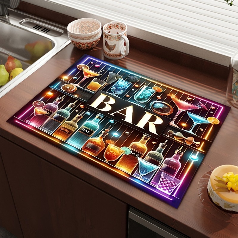 コーヒーバー珪藻土乾燥マット幾何学模様クリエイティブプリント - Bar Mat Rubber のレビューと価格