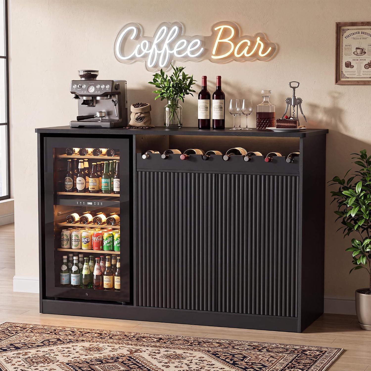 長さ53インチのコーヒーバーキャビネット（冷蔵庫スペース付き - Home Bar And Fridge のレビューと価格