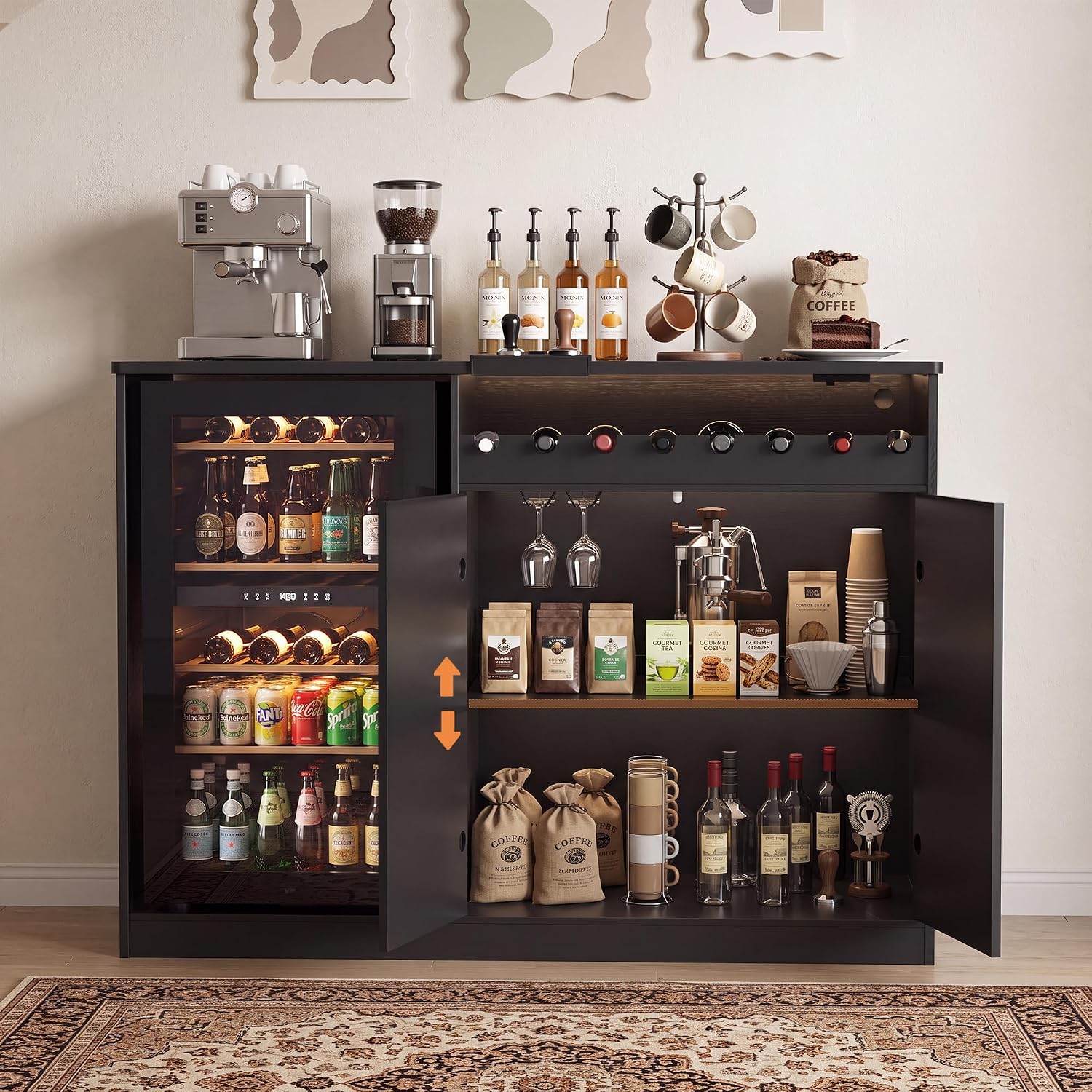長さ53インチのコーヒーバーキャビネット（冷蔵庫スペース付き - Home Bar And Fridge のレビューと価格