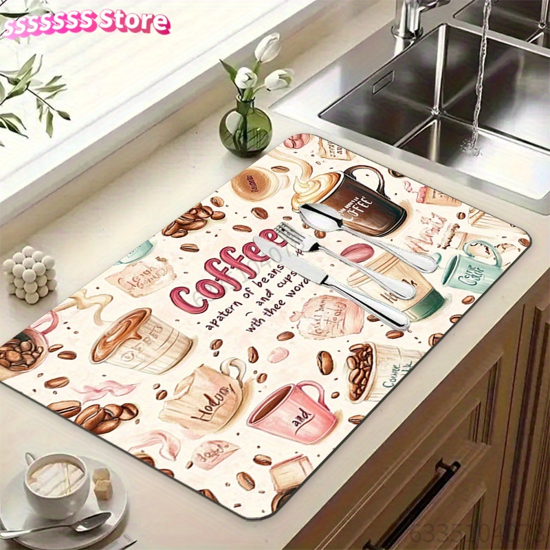 コーヒーカップ柄吸水マット - コーヒーコーナー乾燥マット、 - Bar Mat Rubber のレビューと価格