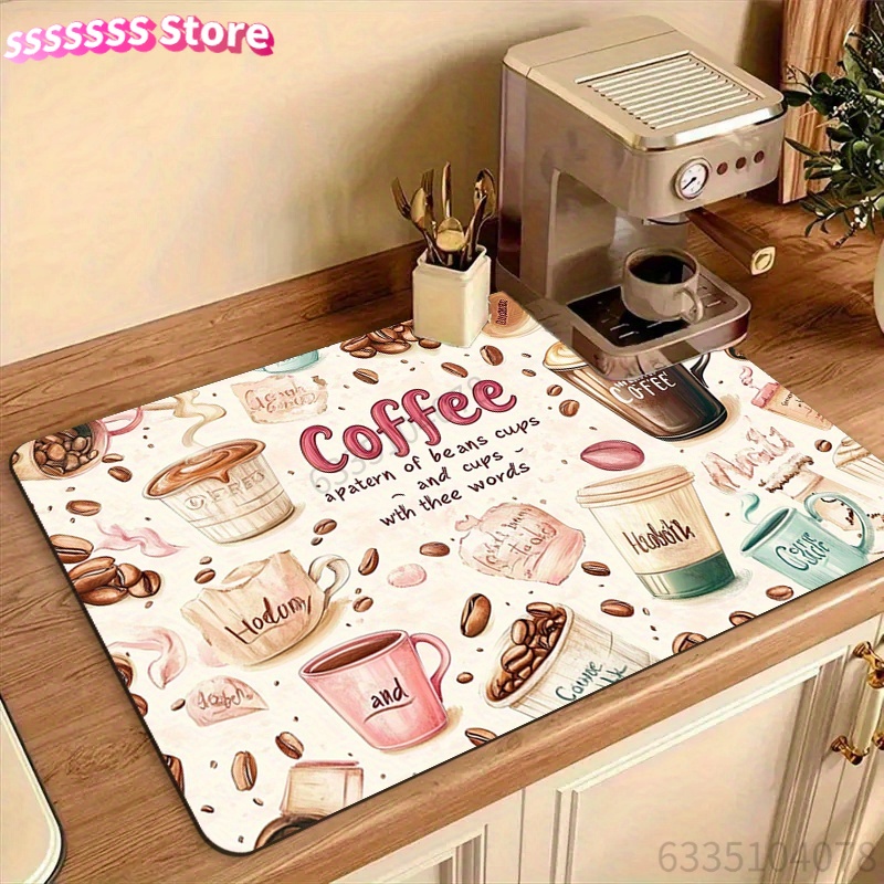コーヒーカップ柄吸水マット - コーヒーコーナー乾燥マット、 - Bar Mat Rubber のレビューと価格