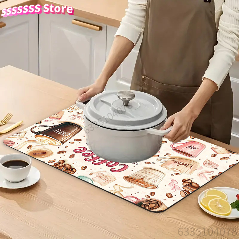 コーヒーカップ柄吸水マット - コーヒーコーナー乾燥マット、 - Bar Mat Rubber のレビューと価格